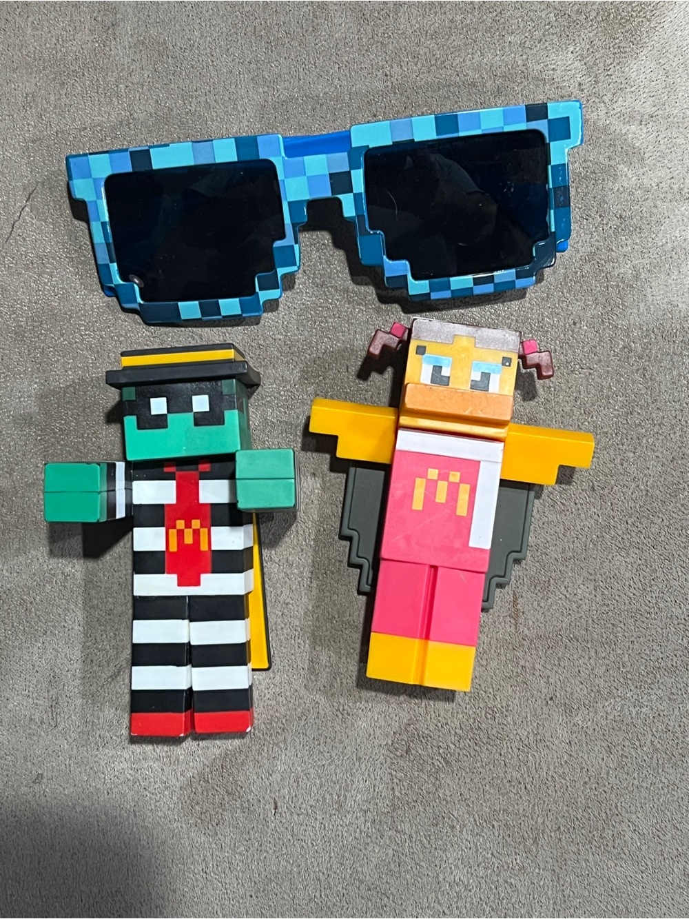 McDonald's Pixel Block Figures with Blue Pixel Sunglasses - Pink Yellow Green